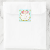 ブルー金ゴールドドットフローラベビーシャワーメッセージカード スクエアシール (バッグ)