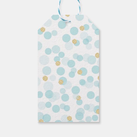 ブルー金ゴールドドットベビーシャワーギフトラベル ギフトタグ (裏面)