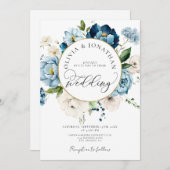 ブルー金ゴールドネイビーすべて1予算QRコード結婚s 招待状 (正面/裏面)