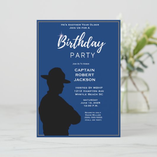 ブルー金ゴールドハイウェイパトロールバースデーパーティー 招待状 (スタンド正面)