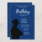 ブルー金ゴールドハイウェイパトロールバースデーパーティー 招待状 (正面/裏面)
