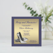ブルー金ゴールドハイヒール女性40th誕生日パーティー 招待状 (スタンド正面)