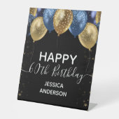 ブルー金ゴールドハッピー60誕生日ペデスタルサイン 台座サイン (正面)