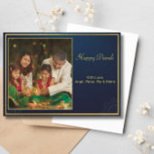 ブルー金ゴールドハッピーDiwaliフォトグリーティパーソナライズされたング シーズンカード