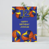 ブルー金ゴールドバスケットボールハッピーバースデー カード (スタンド正面)