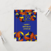 ブルー金ゴールドバスケットボールハッピーバースデー カード (正面/裏面インサイチュ)