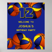 ブルー金ゴールドバスケット誕生日パーティーへようこそ ポスター (正面)