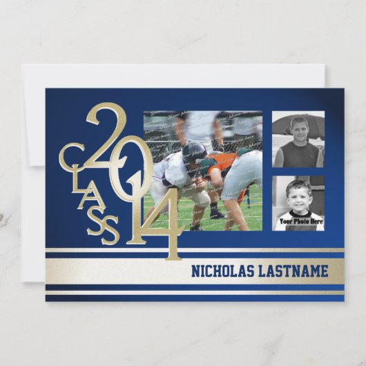 ブルー金ゴールドバストライプルシティ大学院Tri Photo 2014 招待状 (正面)