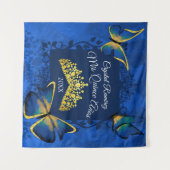 ブルー金ゴールドバタフライティアラキンセアニェラバックドロップ タペストリー (正面(横))