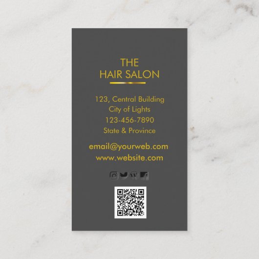 ブルー金ゴールドバタフライハサミ美容師サロン 名刺 (裏面)