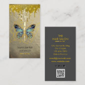 ブルー金ゴールドバタフライハサミ美容師サロン 名刺 (正面/裏面)