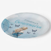 ブルー金ゴールドバタフライプリンセスキンセアニラ ペーパープレート (アングル)