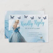 ブルー金ゴールドバタフライプリンセスキンセアニラRSVP (正面/裏面)