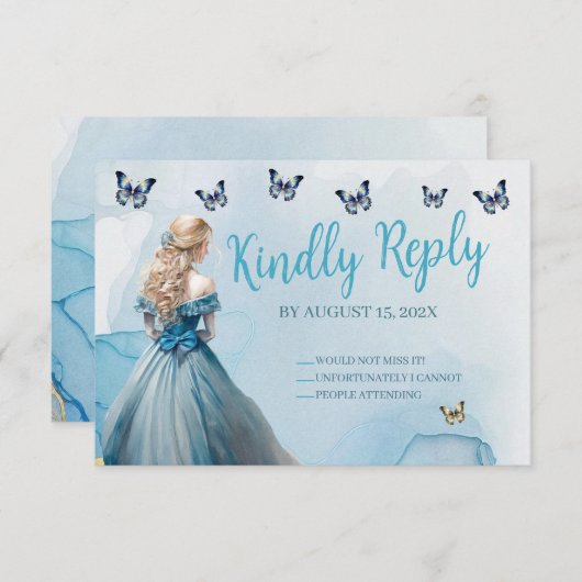 ブルー金ゴールドバタフライプリンセスキンセアニラRSVP (正面/裏面)