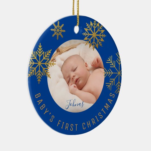 ブルー金ゴールドバビーズ初めてのクリスマスギフト セラミックオーナメント (右)