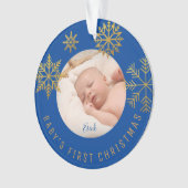 ブルー金ゴールドバビー初めてのクリスマスギフトオーナメント オーナメント (正面)