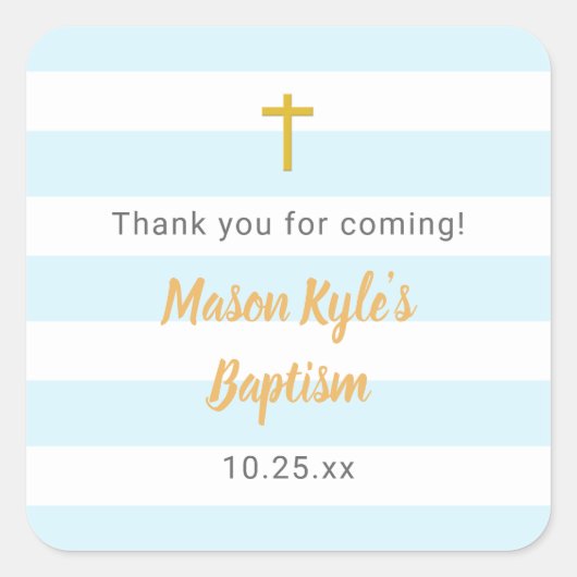 ブルー金ゴールドバプテ感謝していスステッカーに賛成 スクエアシール (正面)
