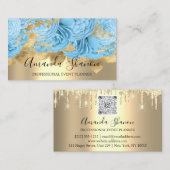 ブルー金ゴールドバラフラワーロゴイベントプランナーQRCode 名刺 (正面/裏面)