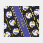 ブルー金ゴールドバレーボールが大好ガーリーきパーソナライズされた フリースブランケット (正面(横))