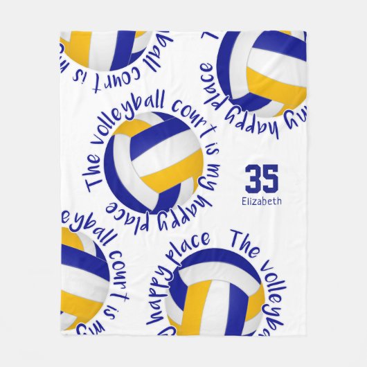 ブルー金ゴールドバレーボールコートhappy placeタイポグラフィ フリースブランケット (正面)