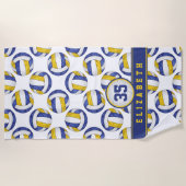 ブルー金ゴールドバレーボールチームの色スポーティ ビーチタオル (正面)