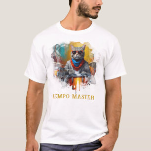 *~*ブルー金ゴールドパーカッショクールニストCat AP91ドラマー Tシャツ