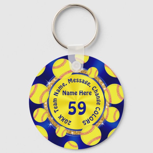 ブルー金ゴールドパーソナライズされたソフトボール抱き枕アイディア キーホルダー (裏面)