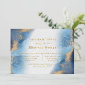 ブルー金ゴールドビーチアゲートジオメトリックリハーサルディナー 招待状 (スタンド正面)