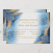 ブルー金ゴールドビーチアゲートジオメトリックリハーサルディナー 招待状 (正面/裏面)