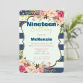 ブルー金ゴールドピンク牡丹ガール19thバースデーパーティー 招待状 (スタンド正面)