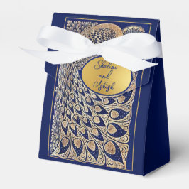 ブルー金ゴールドピーコックアールヌーボー結婚式の引き出物ボックス フェイバーボックス