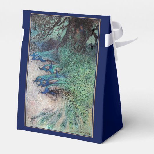 ブルー金ゴールドピーコックアールヌーボー結婚式の引き出物ボックス フェイバーボックス (裏面サイド)