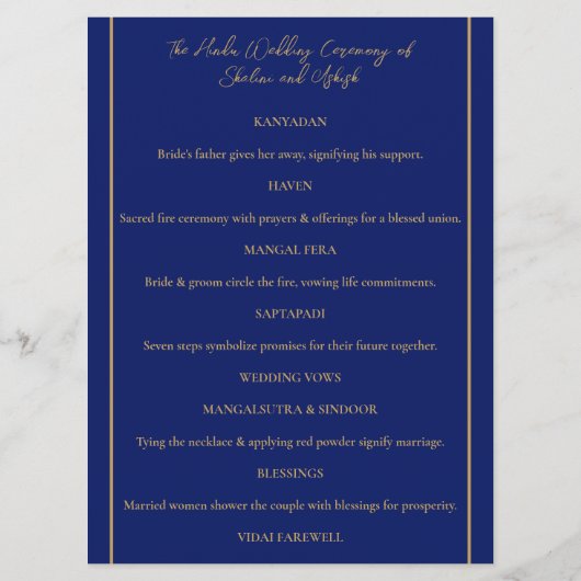 ブルー金ゴールドピーコックインディアンヒンドー結婚ズ式 プログラム (裏面)