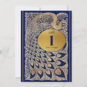 ブルー金ゴールドピーコック結婚アールヌーボーのテーブル番号 (正面)