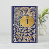 ブルー金ゴールドピーコック結婚アールヌーボーのテーブル番号 (スタンド正面)