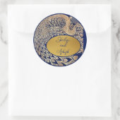 ブルー金ゴールドピーコック結婚アールヌーボーステッカー ラウンドシール (バッグ)