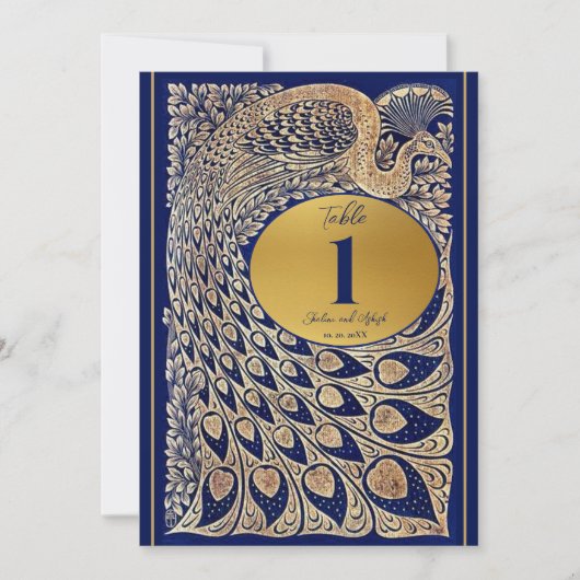 ブルー金ゴールドピーコック結婚インディアンのテーブル番号 (正面)