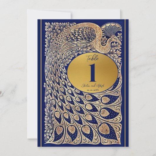 ブルー金ゴールドピーコック結婚インディアンのテーブル番号 (裏面)