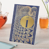 ブルー金ゴールドピーコック結婚インディアンのテーブル番号 台座サイン (インサイチュ)