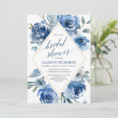 ブルー金ゴールドピーニー水色エレガントブライダルシャワー 招待状 (スタンド正面)