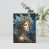 ブルー金ゴールドフェアリークイーンファンタジーアート ポストカード (スタンド正面)