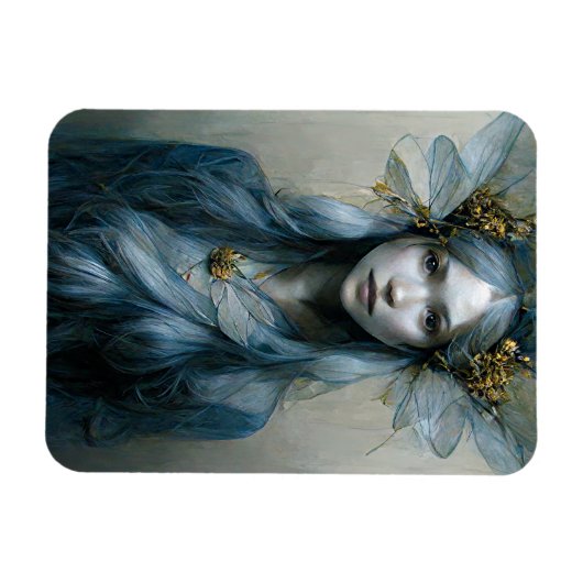 ブルー金ゴールドフェアリーファンタジーアートマグネット マグネット (横)