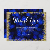 ブルー金ゴールドフェイクグリッターライトスイート16 サンキューカード (正面/裏面)