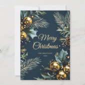 ブルー金ゴールドフェスティバルエレガントクリスマス シーズンカード (正面)