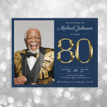 ブルー金ゴールドフォトバジェット80th誕生日招待状<br><div class="desc">ブルー金ゴールド写真予算80th誕生日招待状。この洗練された招待で忘れられないマイルストーンお洒落の誕生日バッシュの準備！エレガンス無地のとクラスを叫ぶ金ゴールド文字を搭載し、このデザインはスタイルの祝すべてである。豊かな金ゴールドタイポグラフィは洗練された背景に大胆に立ち向かい、贅沢なtouchとイベントの全ポップ・アートの詳細を作る。それは壮大な他に何もないであろう上品でハイエンドなお祝いのためのトーンを設定するための完璧な方法である。この節目の誕生日を本の一つにしよう！</div>
