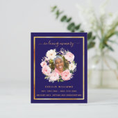 ブルー金ゴールドフォトピンクフローラ葬儀プログラム (スタンド正面)