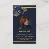 ブルー金ゴールドフォトフローラ葬儀祈りの言葉カード 名刺 (正面)