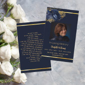 ブルー金ゴールドフォトフローラ葬儀祈りの言葉カード 名刺