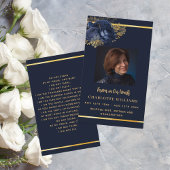 ブルー金ゴールドフォトフローラ葬儀祈りの言葉カード 名刺