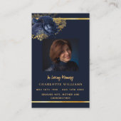 ブルー金ゴールドフォトフローラ葬儀祈りの言葉カード 名刺 (正面)